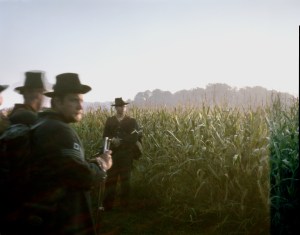 Union re-enactors in the cornfield at Antietam. Sharpsburg, MD. 2012