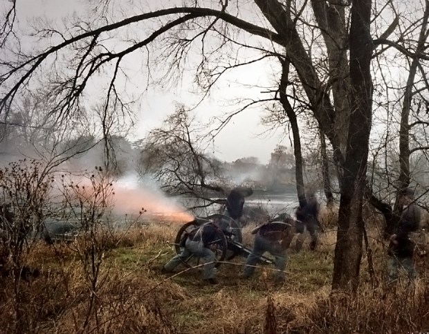 Union guns fire opening the 150th anniversary Battle of Fredericksburg in 2012
