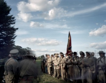 Confederate re-enactors form-up during a Seven Days Battles reenactment in Elizabethtown, Pa 2012