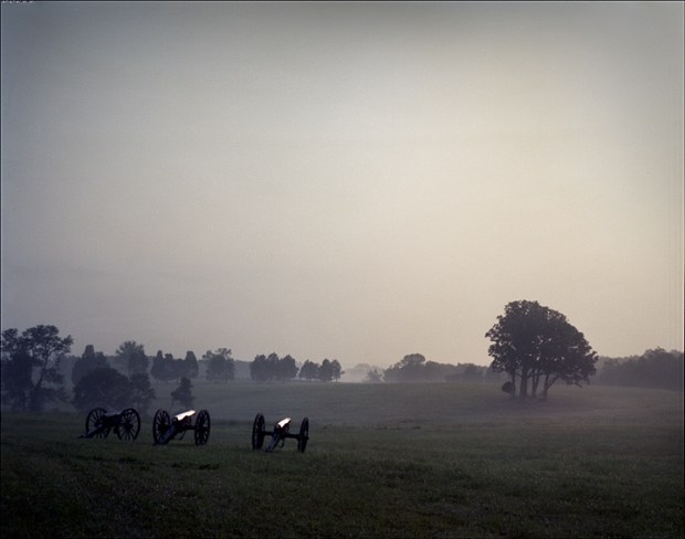 Rickett's Guns sit atop Henry Hill during sunrise on the 150th anniversary of 1st Manassas.