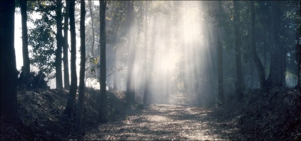 Gun smoke lingers in an old railroad cut during a reenactment on the Battlefield at Raymond, MS. 2012