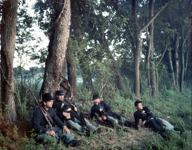 "Wounded" re-enactors rest during a reenactment in Elizabethtown, Pa 2012