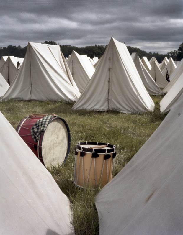 Military drums in camp at the reenactment of the Battle of Chancellorsville in Spotsylvania County, Va 2013.