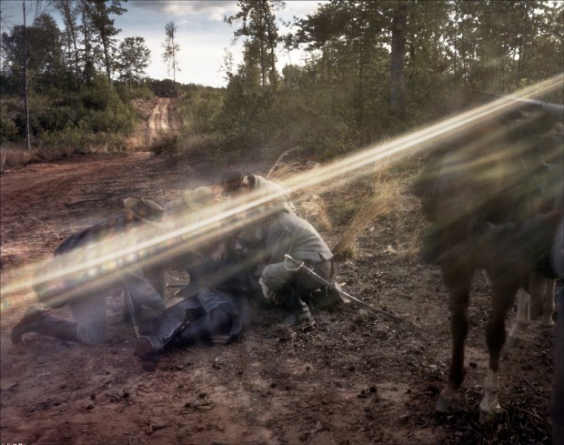 Stonewall Jackson lay wounded at a reenactment of the Battle of Chancellorsville in Spotsylvania County, Va 2013.