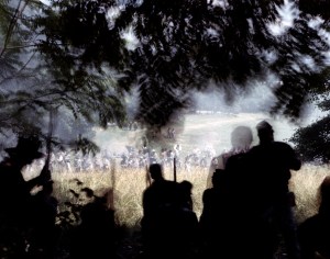 Union troops defend "Little Round Top" during a reenactment in Gettysburg, Pa. 2013