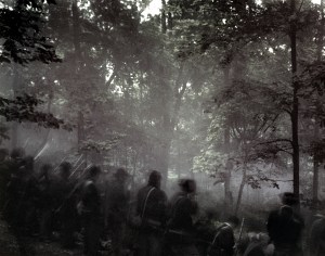 Union troops man "Culp's Hill" during a reenactment of the 150th anniversary of the Battle of Gettysburg, Pa. 2013