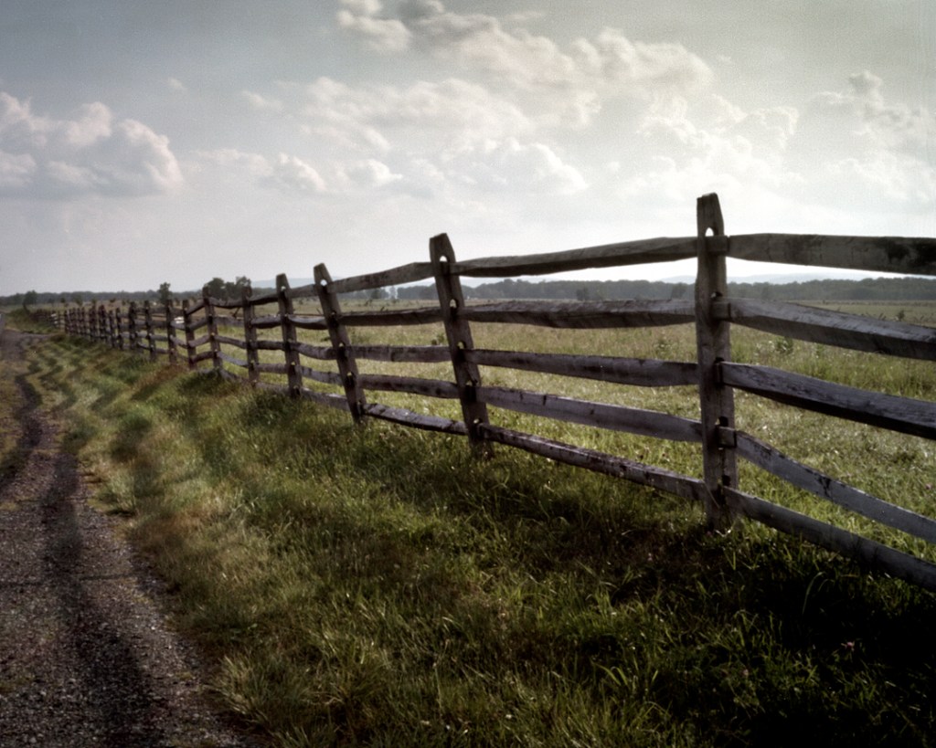The fence along the Emmitsburg Road that Rebel forces found as a deadly obstacle in their quest for Cemetery Ridge. Gettysburg, Pa. 2013