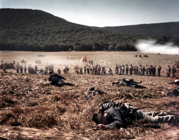 Confederate troops attack "Snodgrass Hill" in a reenactment of the Battle of Chickamauga, Ga 2013