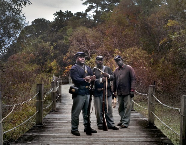 Reenactors in the impression of the 54th Massachusetts regiment, Boone Hall Plantation, SC 2013