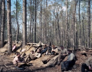 Reenactors in their Civil War style trenches in Moseley, Va 2014