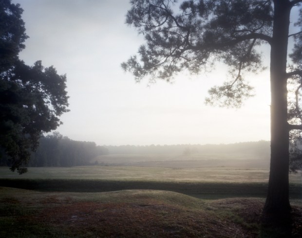 Remains of a Confederate trench has a clear view to the Union siege line of 1864