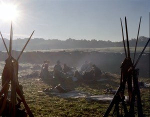 Confederate reenactors in their earthworks in Henrico, Va