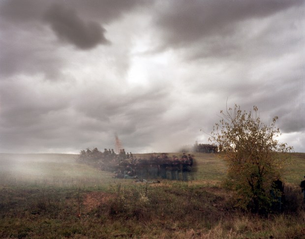 Union reenactors line the hills at Cedar Creek