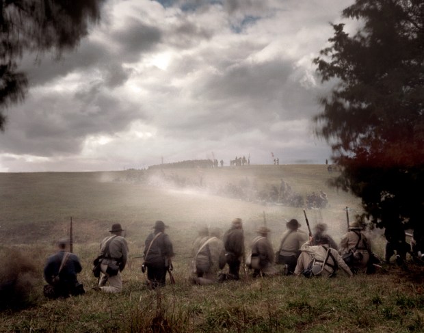 Union reenactors line the ridges at Cedar Creek