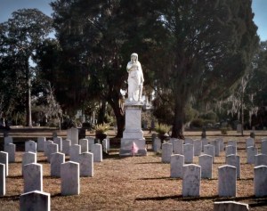 The monument of Silence looks over the graves of Georgian Confederates at Laurel Grove Cemetery