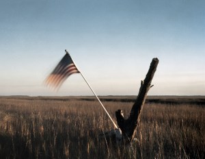 American flag over the marsh on Tybee Island, Ga 